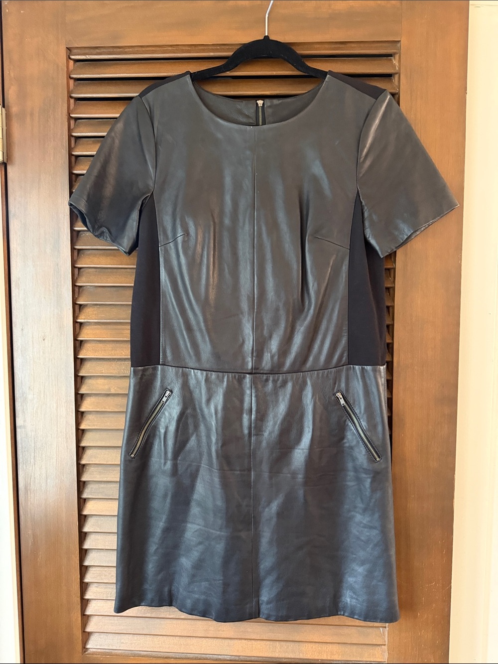 Halogen Black Faux Leather Short Sleeve Shift Dress